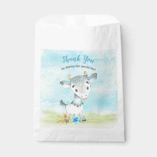 Watercolor Boy Goat Farm Thank You Favour Bags (Front)
