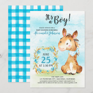 Watercolor Boy Horse Baby Shower Farm Invitation