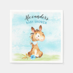 Watercolor Boy Horse Baby Shower Farm Napkin