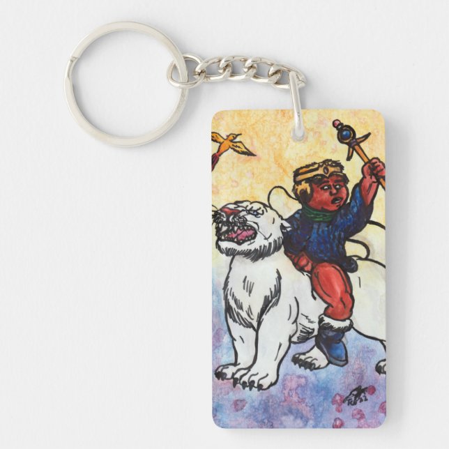 watercolor boy king rides white panther power key ring (Front)