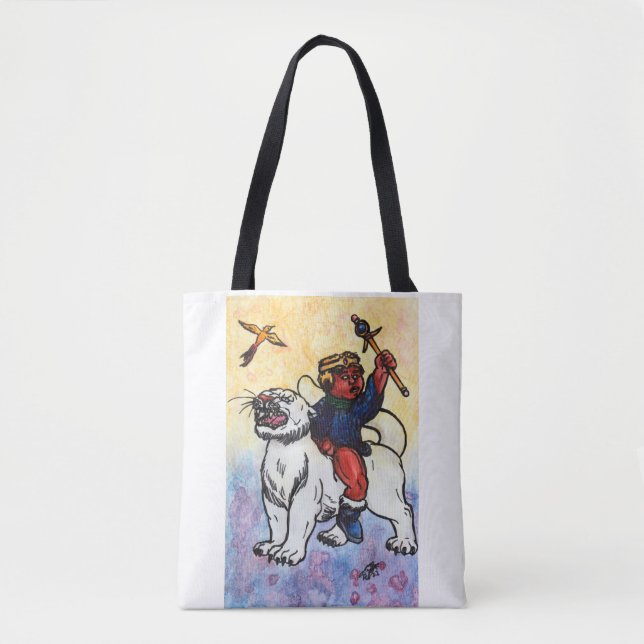 watercolor boy king rides white panther power tote bag (Front)