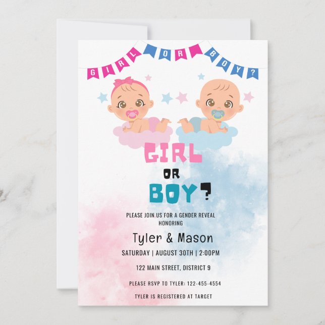 Watercolor Boy Or Girl Gender Reveal Party Invitation (Front)