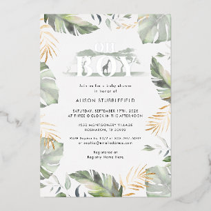 Watercolor Boy Palm Safari Baby Shower Silver