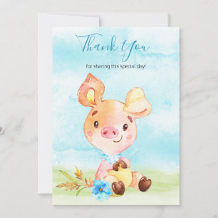 Watercolor Boy Piggy Farm Thank You Card