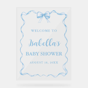 Watercolor Boy Ribbon Dusty Blue Bow Baby Shower Acrylic Sign