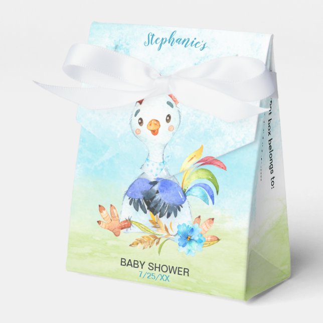 Watercolor Boy Rooster Baby Shower Farm Favour Box (Front Side)