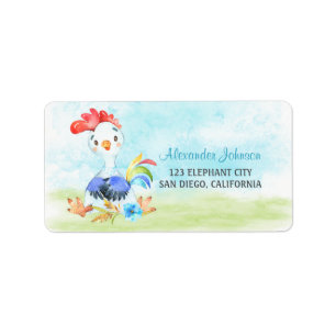 Watercolor Boy Rooster Farm Label