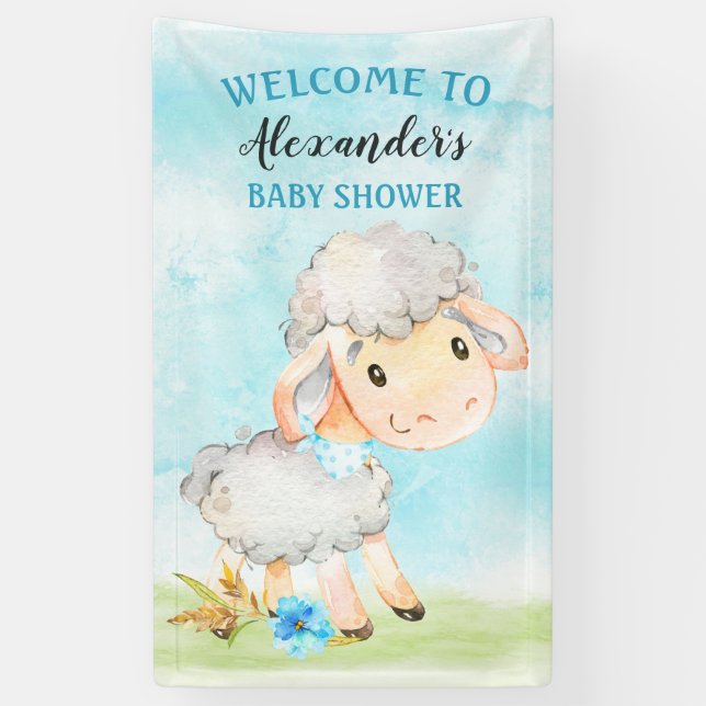 Watercolor Boy Sheep Baby Shower Farm Banner (Vertical)