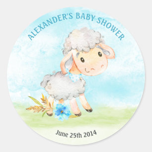 Watercolor Boy Sheep Baby Shower Farm Classic Round Sticker