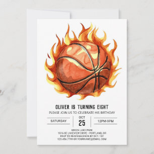 Watercolor Boy Whimsical Basketball Birthday  Invitation