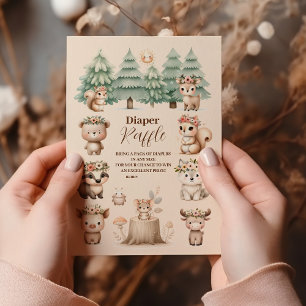 Watercolor Boy Woodland Diapper Raffle Enclosure Card