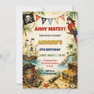Watercolor Boys Pirate Ship Birthday Invitation