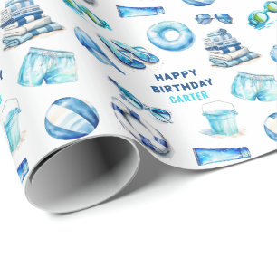 Watercolor Boys Pool Party Summer Wrapping Paper