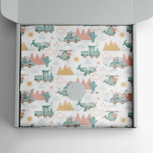 Watercolor Boys Vehicle & Animal   Kids Birthday Tissue Paper