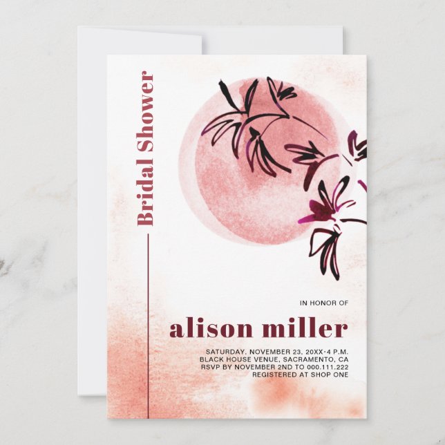 Watercolor branch and moon Japandi bridal shower Invitation (Front)
