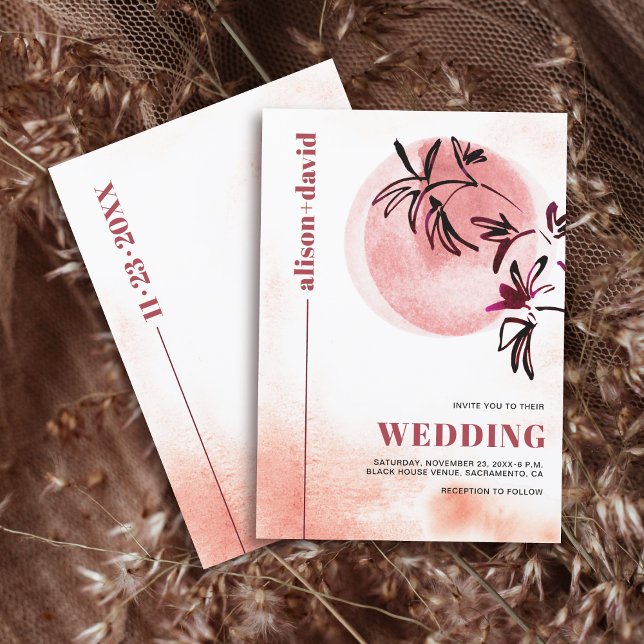 Watercolor branch and moon Japandi wedding Invitation (Creator Uploaded)