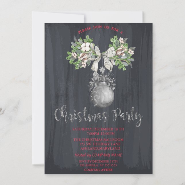 Watercolor Branch,Ball Christmas Party Invitation (Front)