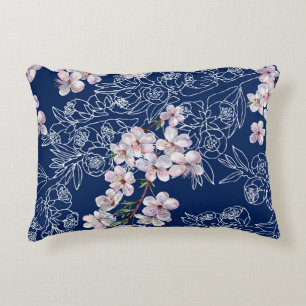 Watercolor branch flowers cherry with branch graph decorative cushion