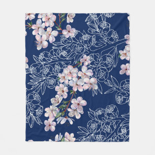 Watercolor branch flowers cherry with branch graph fleece blanket