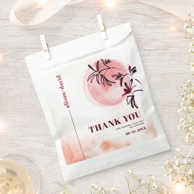 Watercolor branch Japandi Thank You wedding Favour Bags (Clipped)
