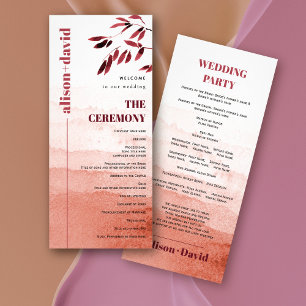 Watercolor branch minimal Japandi wedding program Rack Card