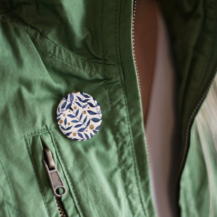 Watercolor branches and berries - indigo and beige 6 cm round badge