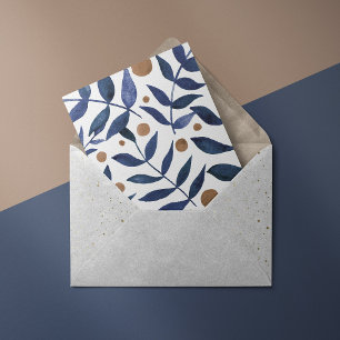 Watercolor branches and berries - indigo and beige holiday card