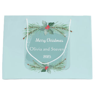 Watercolor branches of spruce, Christmas Medium Gi Large Gift Bag