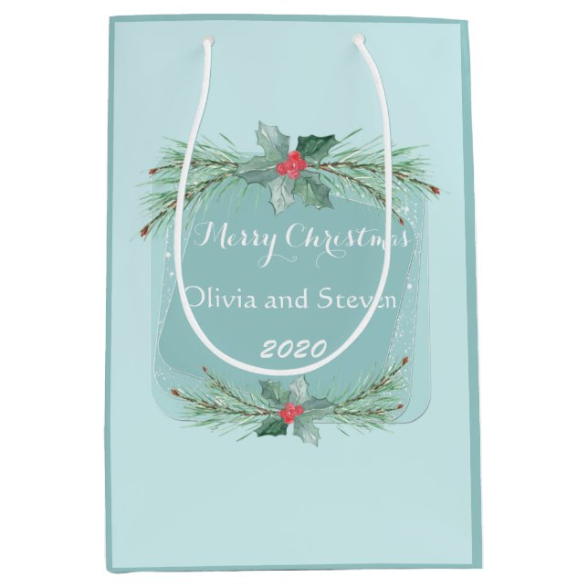 Watercolor branches of spruce, Christmas Medium Gift Bag (Front)