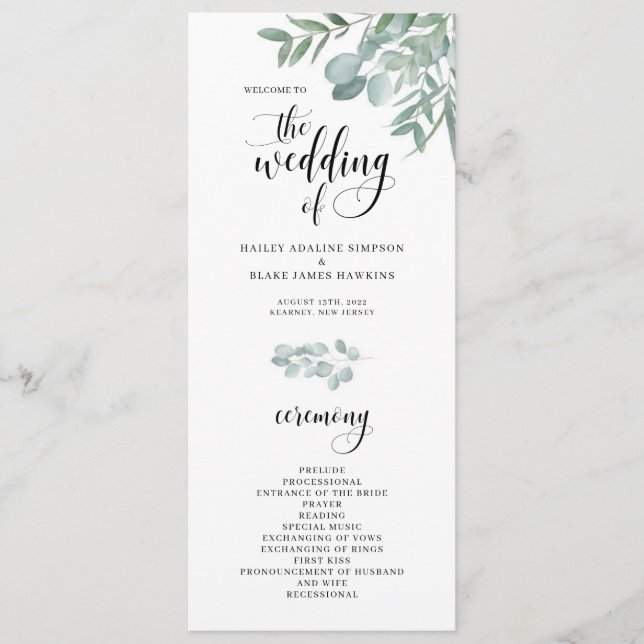 Watercolor Branches Wedding Ceremony Program Programme (Front)