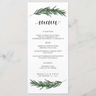 Watercolor Branches Wedding Reception Menu