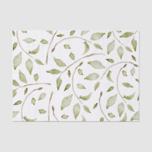 Watercolor Branches with Green Leaves Design Tissue Paper