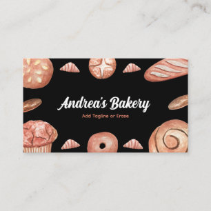 Watercolor Bread Loaf & Pastry Baker Chef Bakery B Business Card