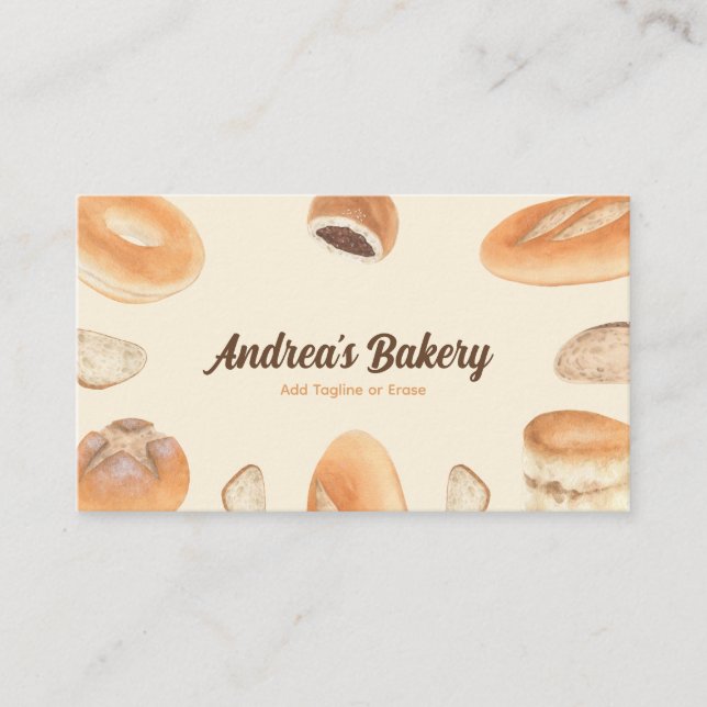Watercolor Bread Loaves Bakery Baked Goods Baker Business Card (Front)
