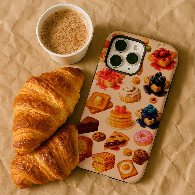 Watercolor Breakfast Food Illustrations iPhone 16 Case (Watercolor style design patterns.)