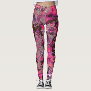 Watercolor Brick Black Pink Paint Splash Abstract Leggings