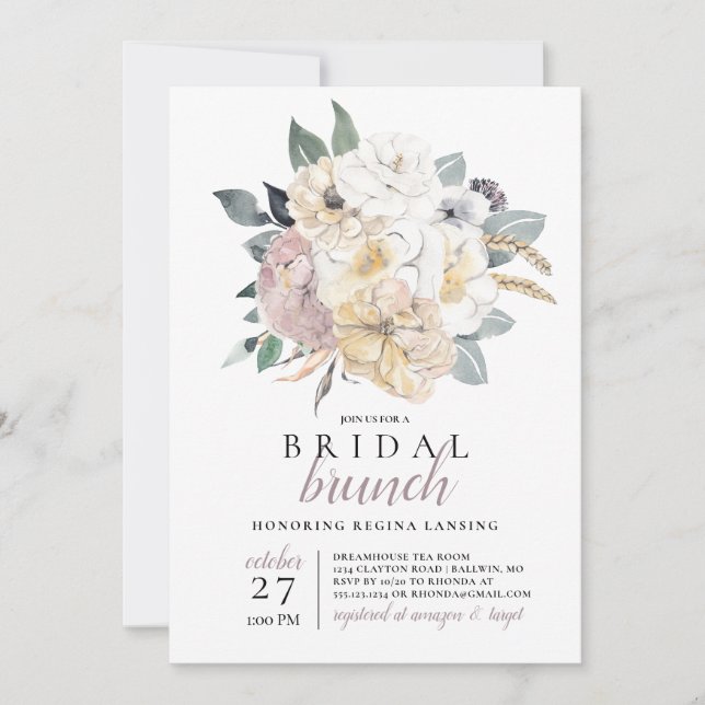Watercolor Bridal Brunch Bouquet Invitation (Front)