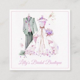 Watercolor Bridal Gown Wedding Boutique Store Square Business Card