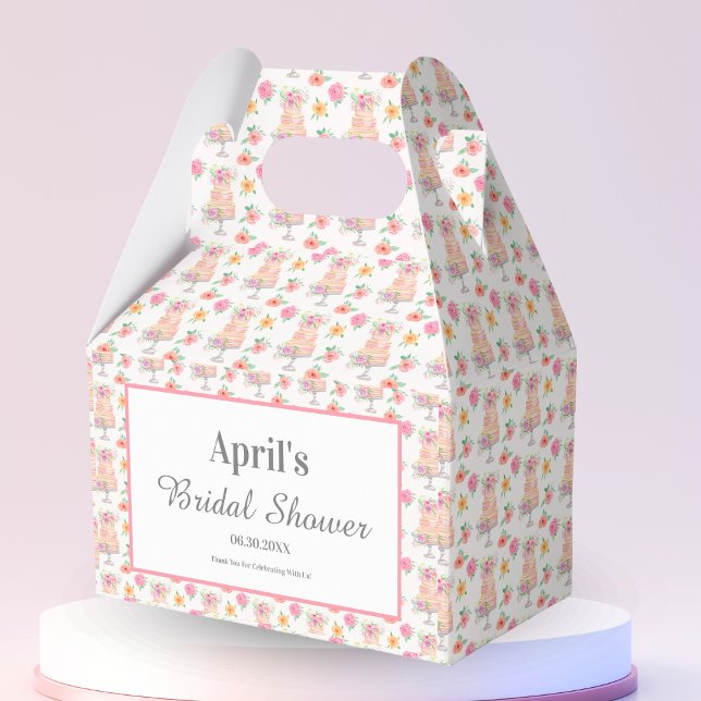 Watercolor Bridal Shower Cake Roses Thank You Favour Box (Creator Uploaded)