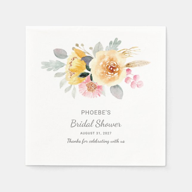 Watercolor Bridal Shower Floral Modern Botanical Napkin (Front)