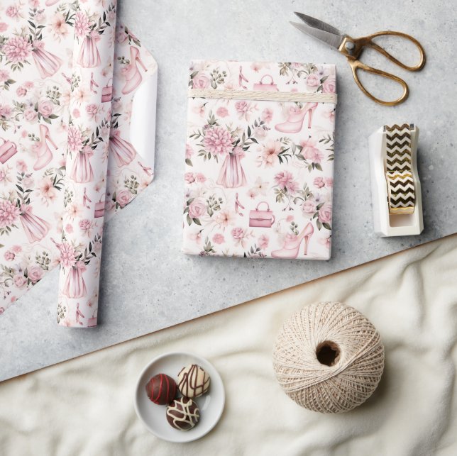 Watercolor Bridal Shower - flowers and accessories Wrapping Paper (Crafts)