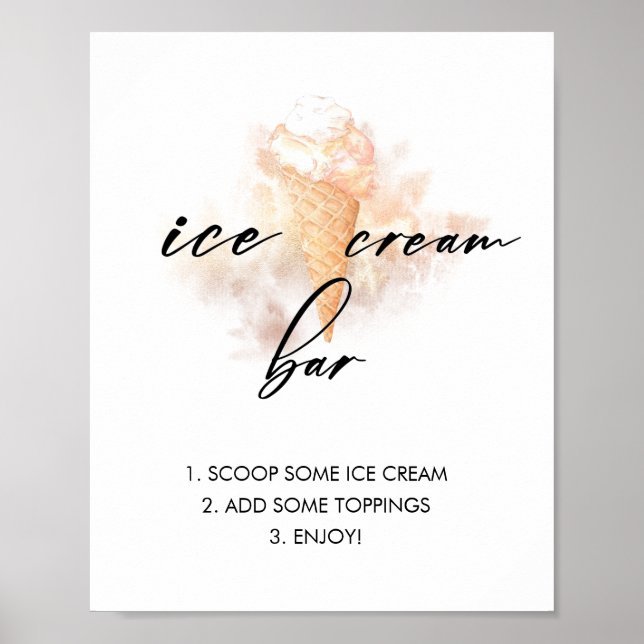 Watercolor  Bridal Shower Ice Cream Bar Sign (Front)