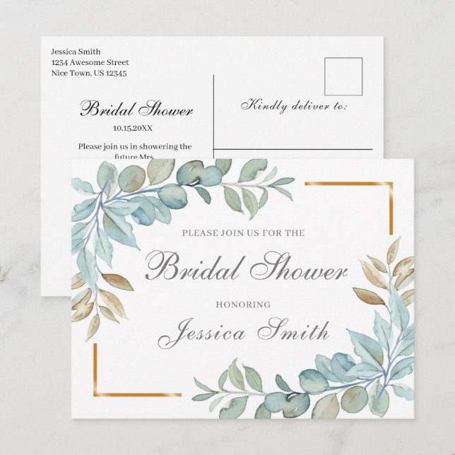 Watercolor Bridal Shower Invitation Postcard (Front/Back)