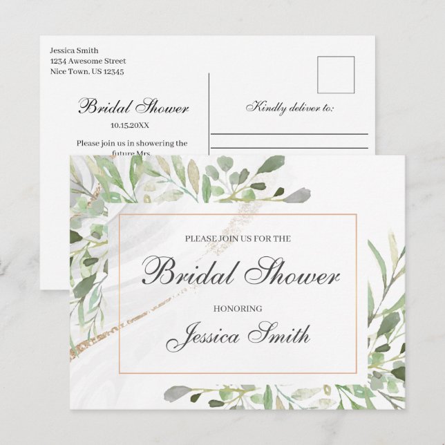 Watercolor Bridal Shower Invitation Postcard (Front/Back)