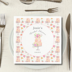Watercolor Bridal Shower Layered Rose Cake Pattern Napkin