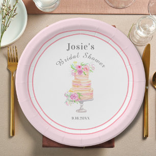 Watercolor Bridal Shower Layered Rose Cake Simple Paper Plate