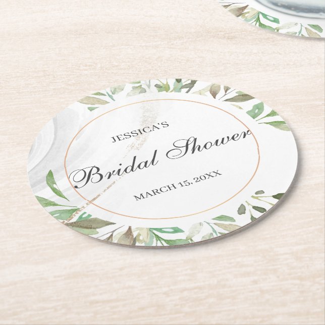 Watercolor Bridal Shower Round Paper Coaster (Angled)