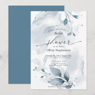 Watercolor Bridal Shower Rustic Blue Foliage  In Invitation