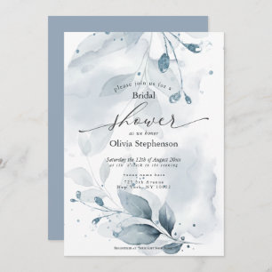 Watercolor Bridal Shower Rustic Blue Foliage  Invitation