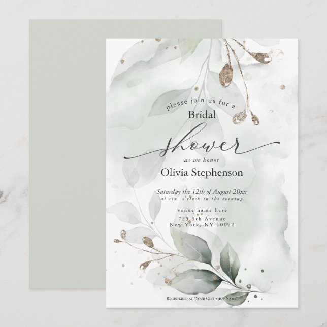 Watercolor Bridal Shower Rustic  Foliage Invitatio Invitation (Front/Back)